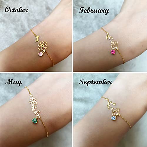 Nupdot June Birth Flower Bracelets, 14K Gold Plated Birth Month Rose Floral Birthstone Charm Bracelets Wildflower Jewelry Jun. Birthday Gifts For Women Girls #TOP4