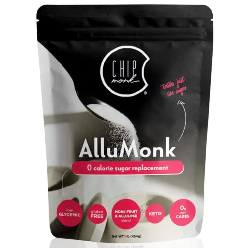 ChipMonk AlluMonk - Allulose and Monk Fruit Sweetener Blend - Keto, Diabetic & Paleo Friendly - Zero Calorie, Zero Carb, Granulated Natural Sugar Substitute - Gluten Free, Vegan