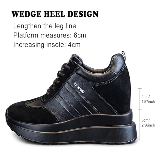 Image of AONEGOLD Platform Sneakers High Hidden Heel Sneakers for Women Wedge Leather Upper Fashion Lace up Increasing 3.94 inch