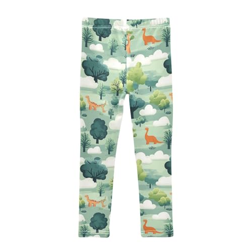 Wusikd Dinosaurs Girls' Leggings Toddler Doodles Clouds Tree Kids Yoga Pants Dance Active Tights 4T2