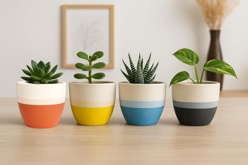 Image of Yo Green Ceramic Set of 2 Pot Indoor /Outdoor Plant - Modern Planter for Home and Office, Durable Ceramic, Stylish Finish with Vertical Ridges, Great Gift Idea (White /Grey)