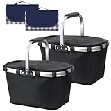 2 Pcs Large Insulated Picnic Basket, 30L Collapsible Cooler Bag Foldable Grocery Bag Market Basket Picnic Basket for Picnic Travel Grocery (with 2 * Picnic Mats)