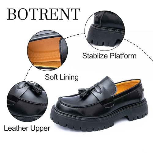 Men's Leather Tassel Platform Penny Loafers Comfort Wide Round Toe Non Slip Lug Sole Slip On Dress Shoes Business Office Casual Shoes3