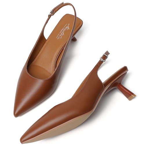 Image of Mostrin Kitten Heels for Women Pointed Toe Pumps Patent Leather Low Heel Slingback Heels with Buckle Dress Shoes for Dating Party Working