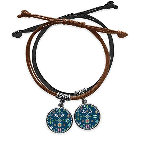 Cerf bracelet cuir double Fleur de Neige, cadeau idéal pour couples