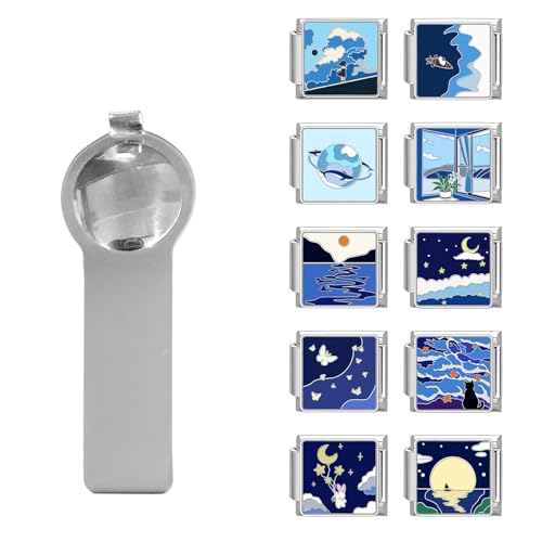 papasgix Italian Charm Bracelet Charms Pack Links Bulk with Opening Tool 9mm Italian Charms 10 Blue Italian Modular Bracelet Links Handmade DIY Jewelry Flowers Night Sky