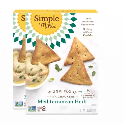 Simple Mills Veggie Pita Crackers, Mediterranean Herb - Gluten Free, Vegan, Healthy Snacks, Paleo Friendly, 4.25 Ounce (Pack of 2)