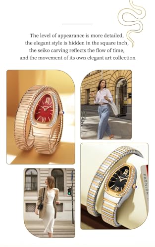 Image of Shocknshop Analog White Dial Diamond-Embellished Snake Spiral Bracelet Watch for Women -WCH166