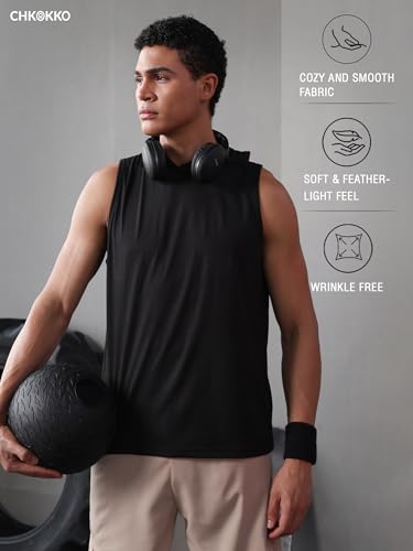 Image of CHKOKKO Sleeveless Hooded T Shirts Gym Vest for Men Workout Solid Premium Cotton Blend Tank Top for Man Running Vest Sando Gym Wear Lightweight Breathable Casual Summer Wear Boys