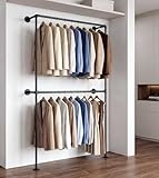 IronJiaZu Industrial Pipe Clothing Rack Wall Mounted Garment Rack, Black Pipe Clothes Rack Retail Display Hanging Rod for Closet Storage, Laundry Room