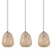 EGLO Pendelleuchte Dembleby, 3 flammige Hängelampe Vintage, Natur, Hygge, Hängeleuchte Holz Korb geflochten, Esstischlampe, Wohnzimmerlampe hängend in hell braun, Stahl, E27 Fassung