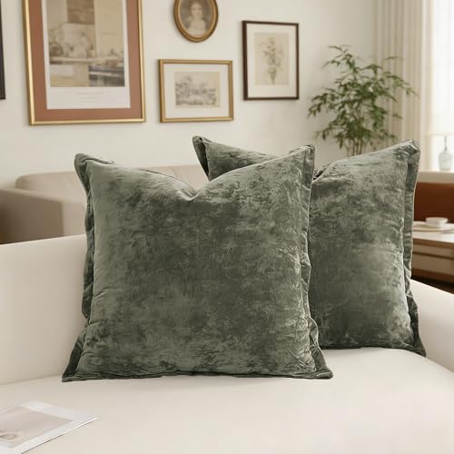 LR Rocaloca Greek Velvet Throw Pillow Covers Set of 2 20x20 Luxury Soft Solid Pillow Covers for Living Room Bedroom Yard,Army Green