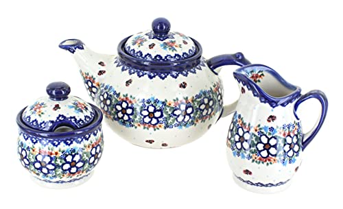 Blue Rose Polish Pottery Scarlett 3 Piece Tea Set