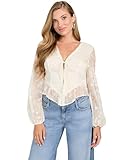 GUESS Women's Long Sleeve Seiah Tie Front Top, Dove White