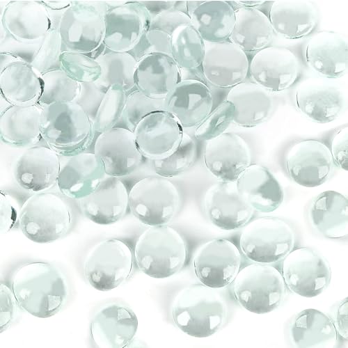 Yzzyemn 12 OZ Flat Glass Pebbles for Vase, Glass Beads,Small Flat Glass Marbles, Aquarium Pebbles Beads,Vase Filler Beads, Tank Glass Rocks,Clear Glass Gem Stones for Home Decorative Art Craft