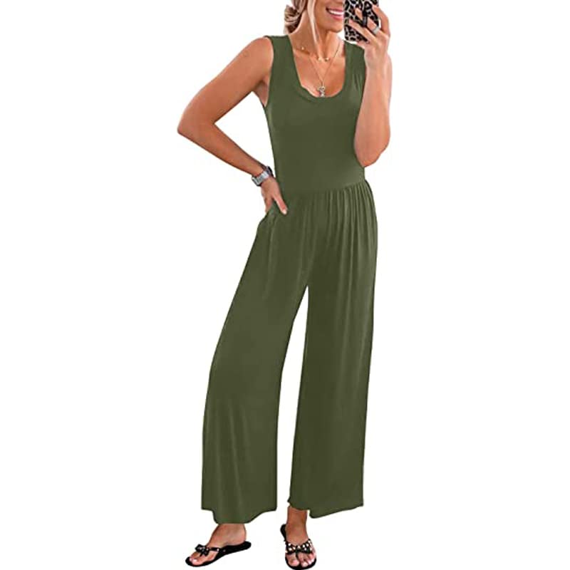 Combinaison pantalon fluide à poches et taille haute pour femme