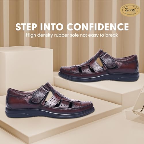 Image of Zoom Shoes Genuine Tinted Leather Casual Sandal For Men ZA-2337 | Comfortable /Ventilated Sandal With Anti-Slip Technology, Flexible Sole And Memory Cushion Padded Insole