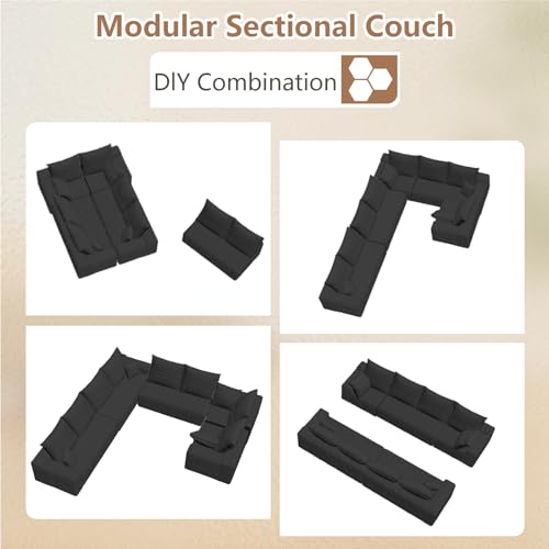 Image of Modern Modular Sectional Sofa, Big Comfy Corduroy Cloud Couch with Deep Seat, Boneless Couch Upholstered 8-Seater U-Shaped Sofa for Living Room, No Assembly Required (Black)