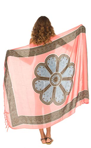 Image of SHU-SHI Womens Beach Swimsuit Cover Up Flower Sarong Wrap with Coconut Clip
