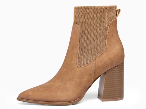 Image of Coutgo Women Ankle Boots Sock Booties Pointed Toe Chunky Stacked High Heel Knit Chelsea Winter Dress Booties