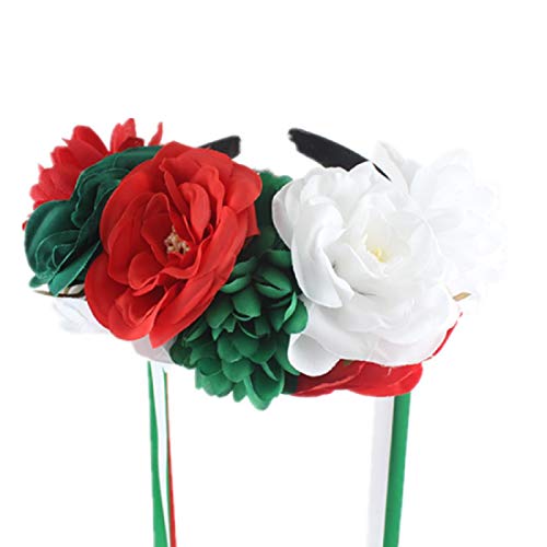 Floral Fall Day of the Dead Flower Crown Festival Headband Rose Mexican Floral Headpiece HC-23 (A-Red Green White)4