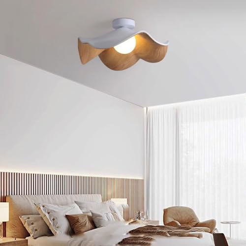 Lámpara de techo moderna de mediados de siglo, semiempotrada, diseño de flores blancas grandes con acabado de grano de madera, accesorio de iluminación negro vintage para cocina, baño, dormitorio