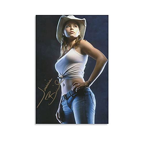 GuangYing Beautiful Movie Actresses Jessica Biel Cowboy Signature Poster Wall Art Poster Gifts Bedroom Prints Home Decor Hanging Picture Canvas Painting Posters 12x18inch(30x45cm)