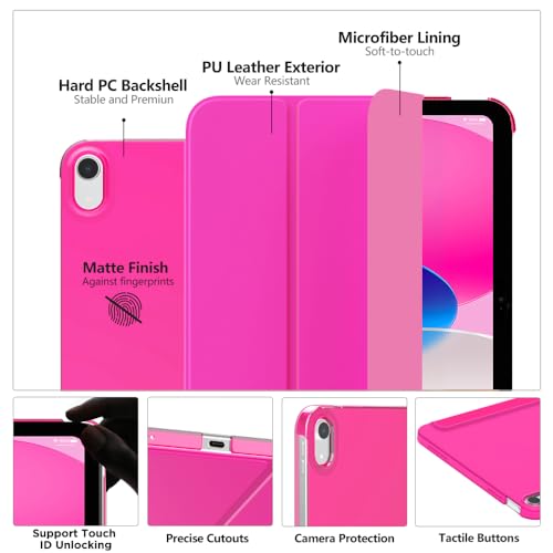 Image of MoKo for iPad (A16) 11th Generation Case 11 Inch 2025, iPad 10th Generation Case 10.9 Inch 2022, Slim Stand Hard PC Translucent Back Shell Smart Cover, Support Touch ID, Auto Wake /Sleep,Bright Pink