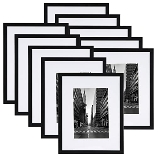 Giftgarden Black 8x10 Picture Frame Set of 10, Matted to 5x7 Picture with Mat or 8x10 Photo without Mat, Multi Frames for Gallery Wall Tabletop Display by Giftgarden - Used condition - US$17.95