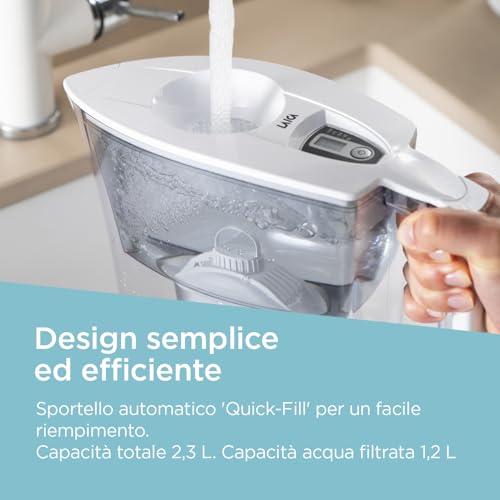 Laica Prime Line Caraffa Filtrante Acqua E 1 Cartuccia Filtrante Acqua Bi-Flux 30 Giorni - Caraffa Filtrante Prime Elegance con Coperchio A Riempimento Rapido, capacità Totale 3 L, Acqua Filtrata 2 L - 4
