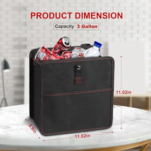 Image of Simple Deluxe 3 Gallon Car Trash Can, Leak-Proof Car Garbage Can with Storage Pockets, Collapsible, Portable and Waterproof, Black