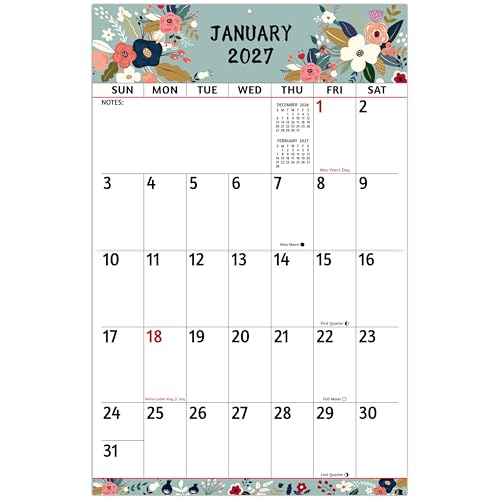 2026-2027 Wall Calendar - Large Print Calendar 2026-2027 18 Monthly Calendar Jul. 2026 - Dec. 2027 14.6 x 22.8 In (Open) with Big Numbers Large Grid Notes Moon Phases Great for Planning