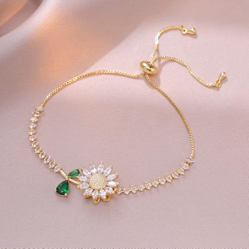 Spinning Sunflower Fidget Bracelet for Women, Rotatable Anxiety Sun Flowe Bracelets Adjustable Rhinestone Sunflowers Statement Worry Relieving Jewelry Gift4