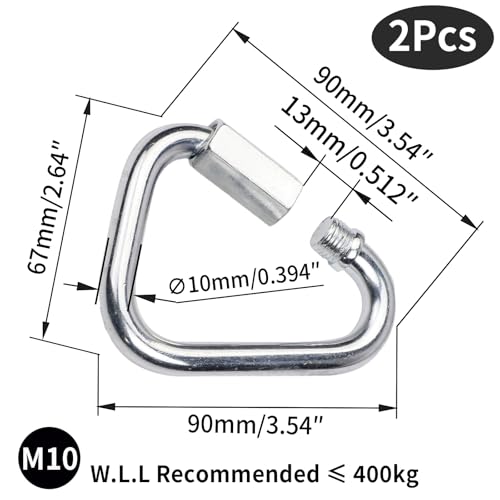 Delta Quick Link 304 Edelstahl M10 Dreieck Haken,Schnellverbindungs-Karabinerhaken aus Edelstahl,Abnehmbarer Karabinerhaken mit Drehverschluss für Outdoor Camping,Sport,Wandern,Rucksack,2 STK