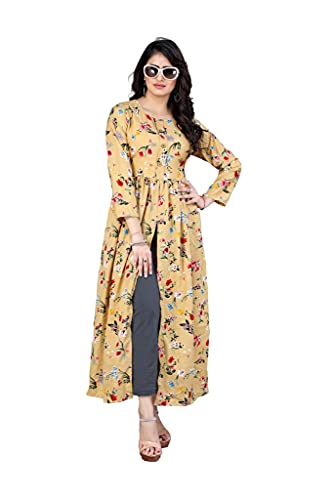 Image of H.E HAMZA ENTERPRISER Printed Crepe Material Brown Western Dress For Women