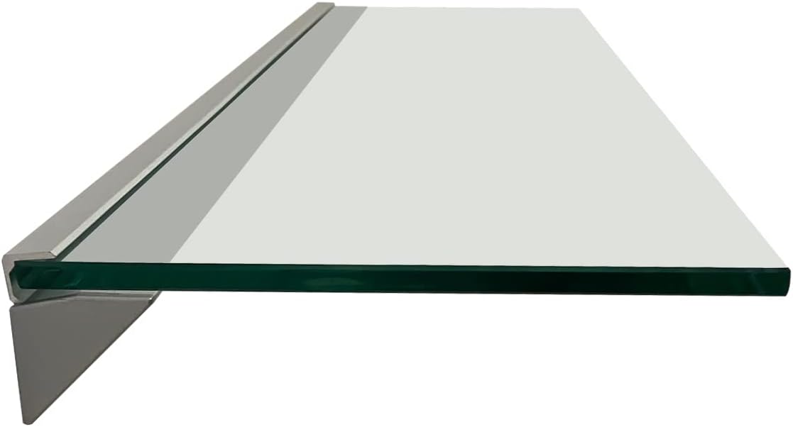 Naiture Bathroom Wall Mount Glass Wall Shelf with Aluminum Bracket, 35.4 x 7.9 x 0.31 Inch, Clear