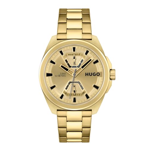 HUGO Reloj Analógico de Cuarzo multifunción para hombre con Correa en Acero Inoxidable dorado - 1530243