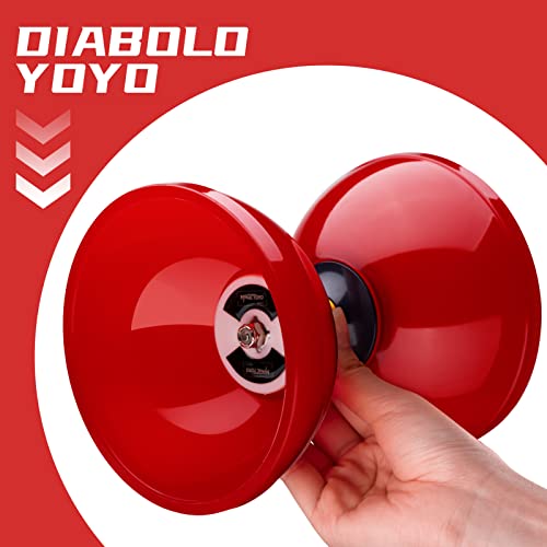 Image of MAGICYOYO Diabolo Pro Triple Bearing, High Performance Red Chinese Yoyo Ball Toy Medium Size 5' with Extra 2 Pair Carbon Sticks + 1 Net Bag + 2 Diabolo Strings, Ideal Gift for Kids & Adults