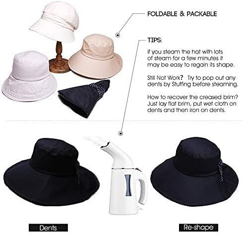 Comhats Packable Summer Cotton Sun Hat Bucket for Women UV Protection Wide Brim Beach Gardening Travel 54-64CM - Image 6