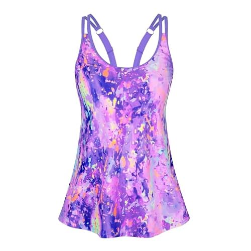 HUSKARY Tankini Tops for Women Flowy Swim Top Removable Padded Loose Fit Modest Bathing Suits No Bottom