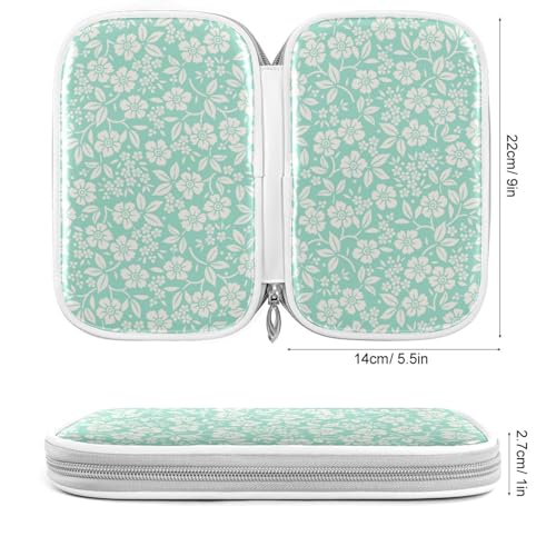 Image of White Flowers Pencil Bag Case Zipper Pencil Holder Organizer Stationary Pen Bag Cosmetic Makeup Bag Pouch Purse for School Office Supplies