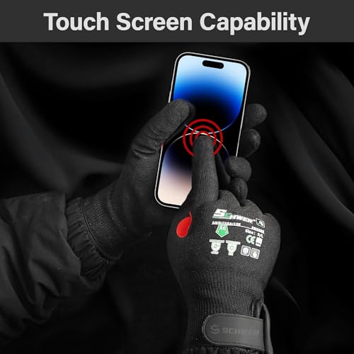 Image of Schwer FreezeGuard Winter Work Gloves for Men and Women, ANSI A6 Cut Resistant Gloves With Super Grip, Freezer Glove for Work, Touchscreen, Thermal Insulated, PR3388, Black Knight (M, 2 Pairs)