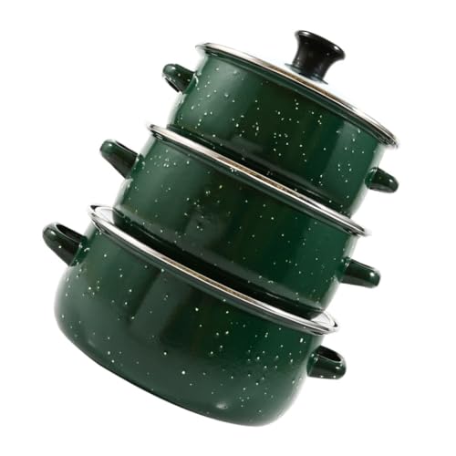 ULTECHNOVO 3 Piezas Cacerolas de Esmalte Retro Asas Olla para Cocción para Inducción de Utensilios de Cocina de Esmalte Verde