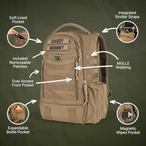 Image of Tactical Baby Gear Daypack Tactical Diaper Bag Backpack for Dads - MOLLE compatible, Built-in Changing Mat, Stroller Straps (Coyote Brown 4th Gen)