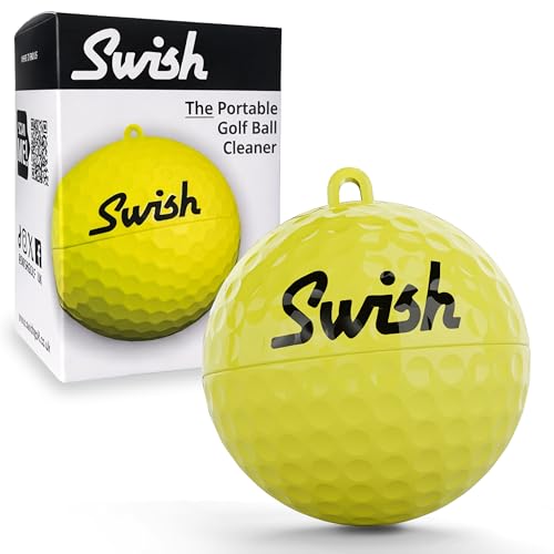 Swish Portable Golf Ball Cleaner - Compact Golf Ball Cleaning Kit & Golf Bag Accessory - Quick & Simple Cleaning with Clip-On Design and Separate Belt Towel - The Perfect Fathers Day Golf Gift