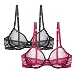 varsmiss Damen Unwattierter Bügel BH Transparent Sexy Mesh BH