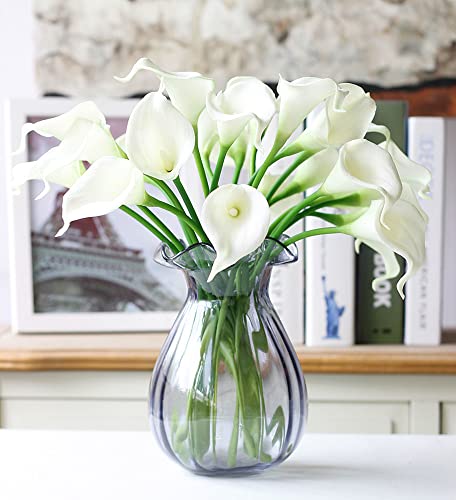 NatureMan Lot de 10 fleurs de lys calla artificielles 33 cm PUTrue Touch, décoration de maison, cuisine et fête de mariage (blanc)