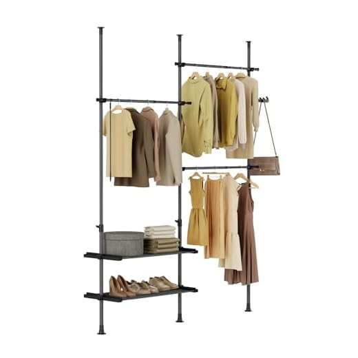 Perchero de Ropa Telescópico Altura Ajustable 200-270 cm Perchero extensible con 3 barras y 3 cestas,ES (Negro)