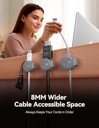 8-Pack Cord Organizer Magnetic Cable Clips, Desk Cable Management Wire Hider, FLYLEAD Silicone Cord Holder for Nightstand, Cable Organizer for Office Workspaces Desktop Organization Home Accessories — view 4