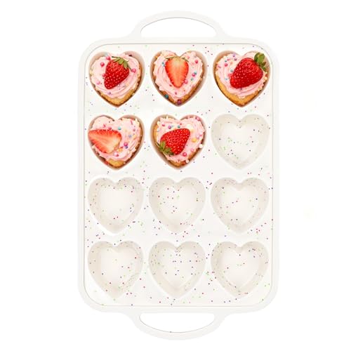 Fimary Premium Silicone Heart-Shaped Baking Mold with Metal Reinforced Frame 1 Pack Non-Stick Cupcake & Muffin Pan for Baking Chocolate Egg Bites & Brownies BPA Free Dishwasher & Oven Safe